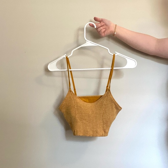 aerie Tops - AERIE AMERICAN EAGLE S Yellow Mustard Chill Longline Ribbed Bralette/Crop Top